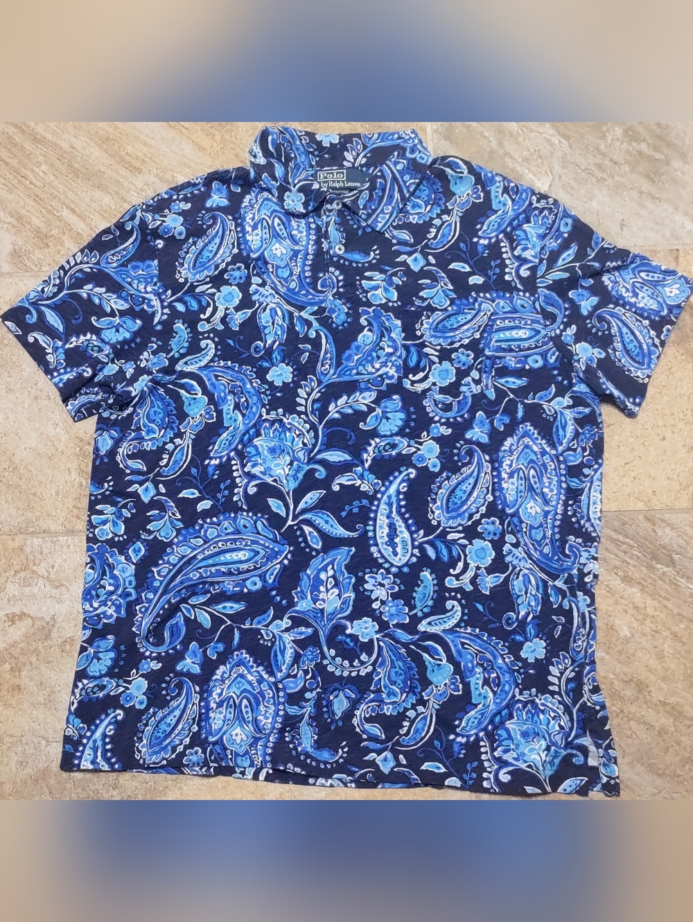 Polo by Ralph Lauren Blue Paisley Polo Shirt Large